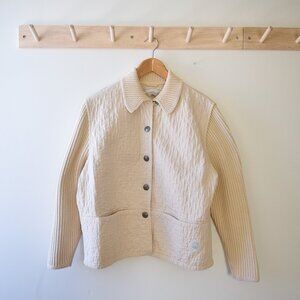 vtg knit & quilted cream chore coat